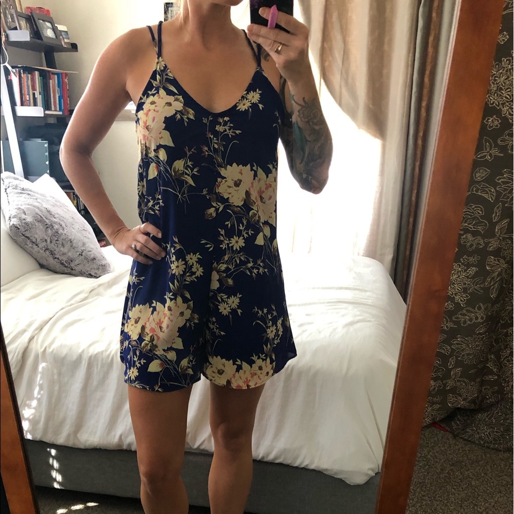 Blue floral romper dress